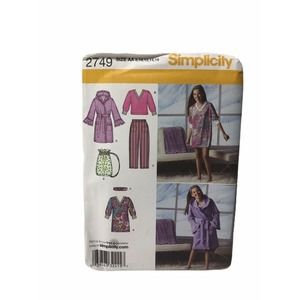 Simplicity Sewing Pattern 2749 Girls Pants Robe Tunic Top Size 8-16